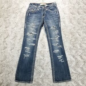 Vintage Laguna Beach Jeans Mens 30×34 Blue Embroidery Dark Wash Denim Distressed